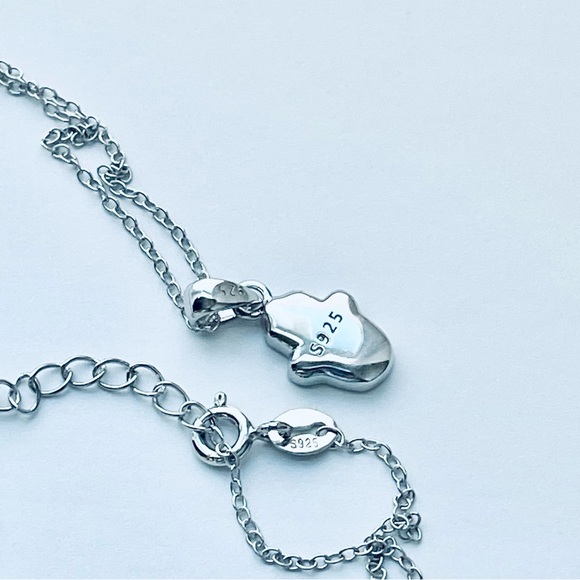 Sterling Silver Mother of Pearl Blue Evil Eye Hamsa Necklace, Silver Necklace - Picture 10 of 11